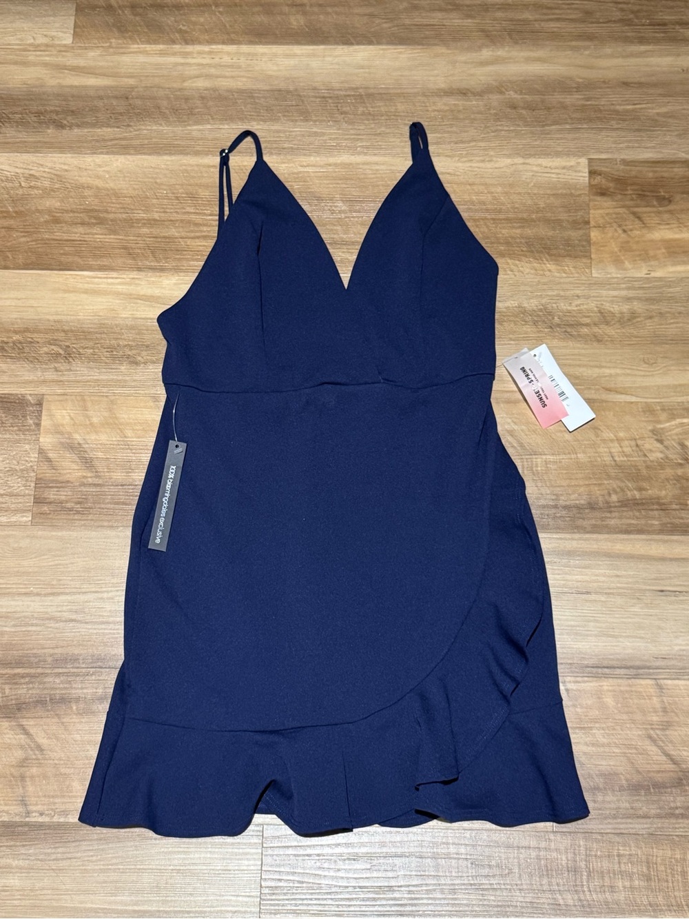 Bloomingdale’s Sunset + Spring Navy V-Neck Ruffle Hem Mini Dress
